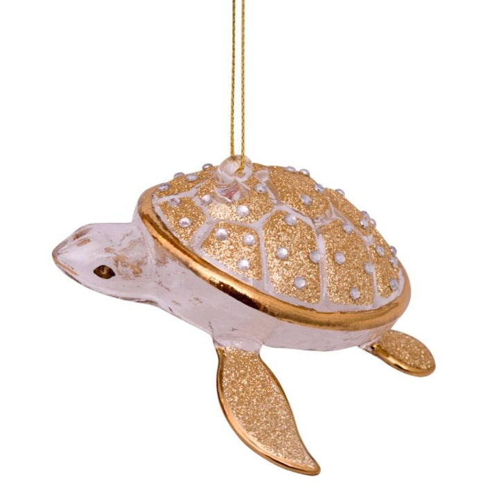 Glazen kerst decoratie gouden schildpad met diamanten