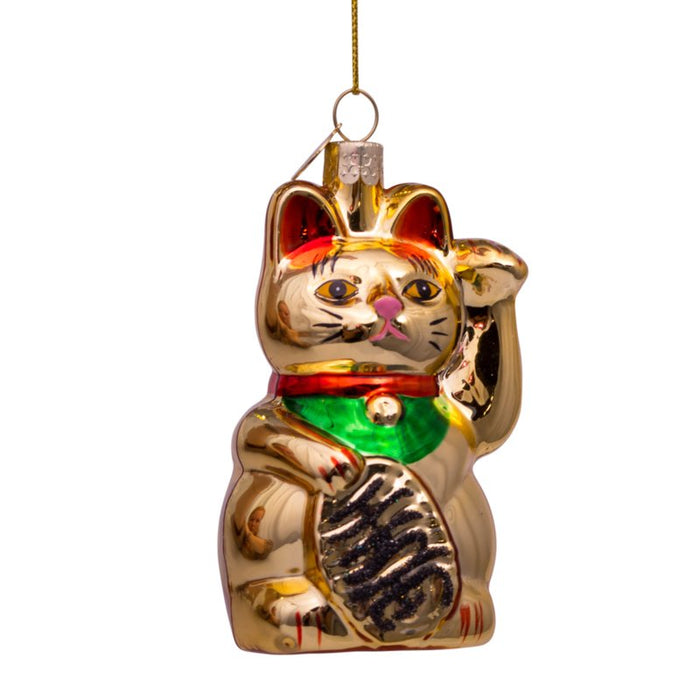 Glazen kerst decoratie hanger gouden lucky cat